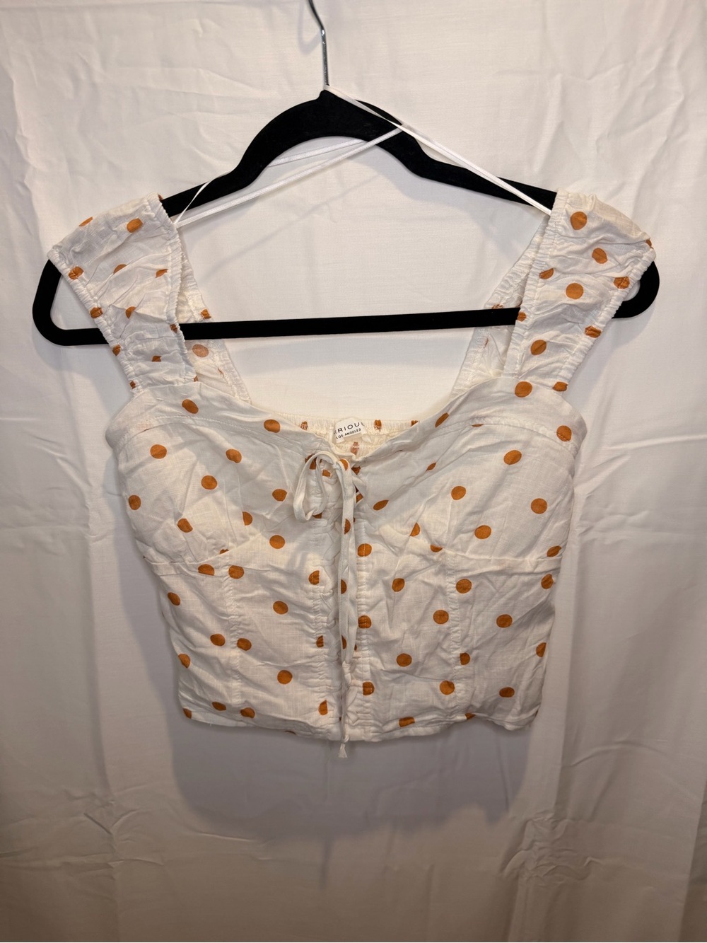 Sleeveless White Polka Dot Tie-Front Crop Tank Top
